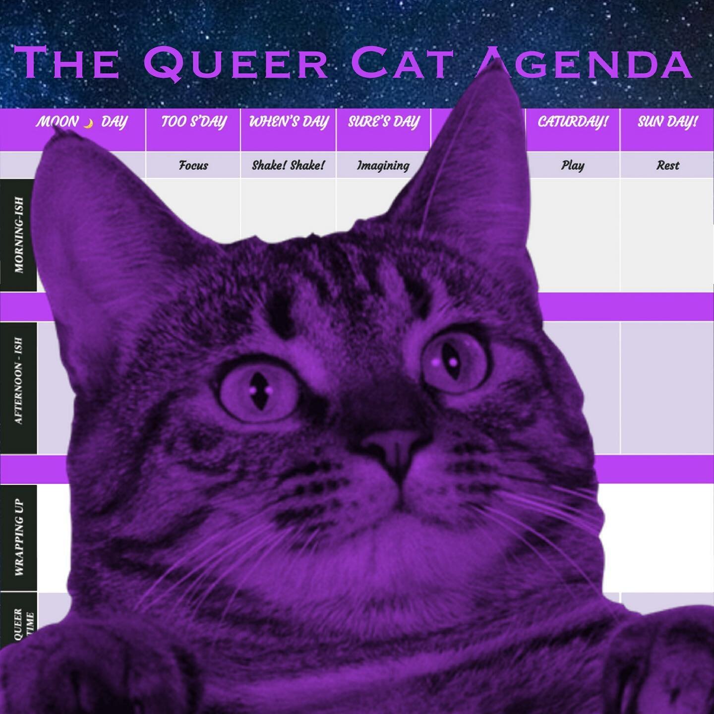 Pride month officially starts in one week! We&rsquo;re putting the Queer Cat Agenda into effect. What IS the Queer Cat Agenda? Stay tuned&hellip;
.
.
[Image Description: A purple cat looks into a sky full of stars. Behind the cat is a preview of a pu
