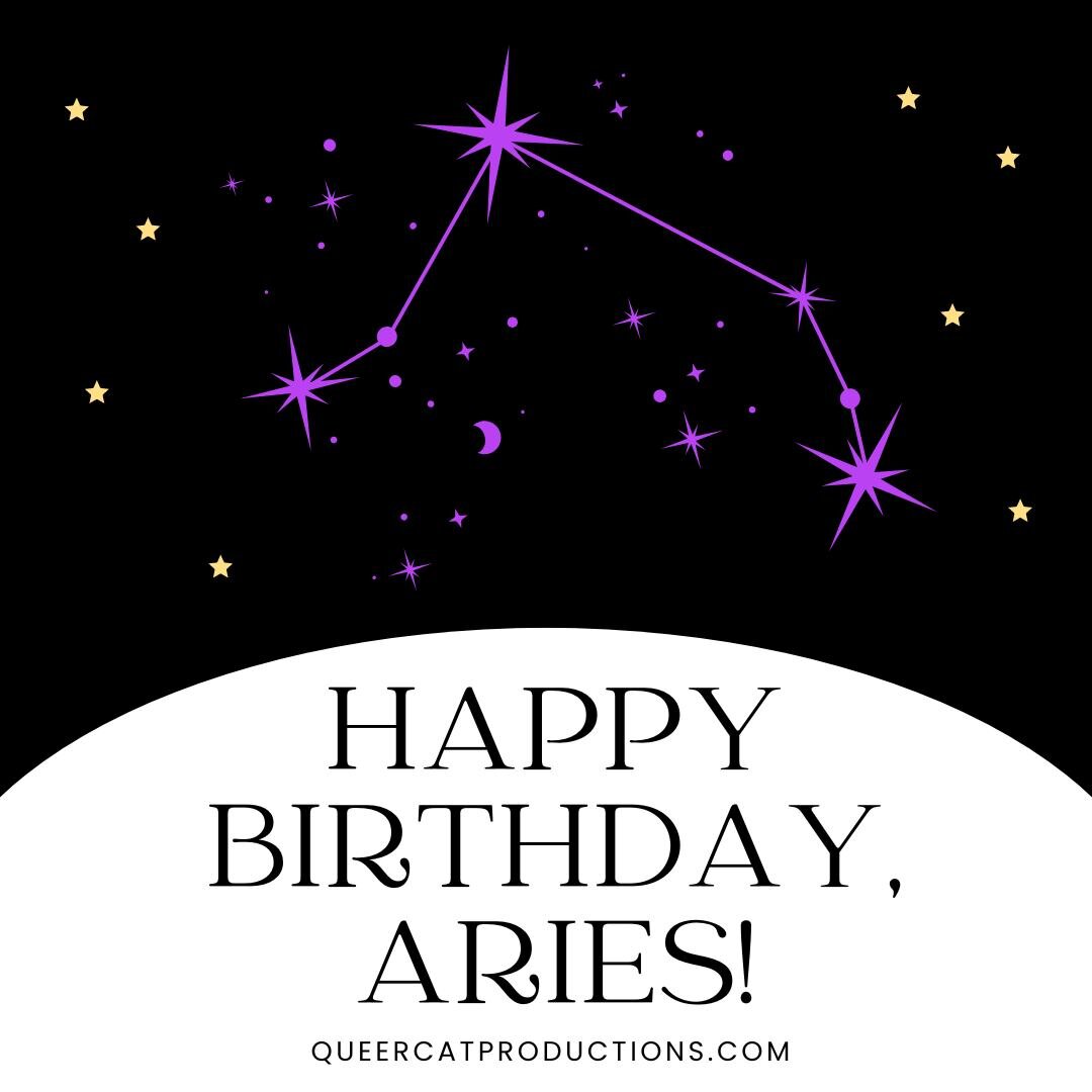 ♈ It&rsquo;s #Aries Season! HBD, Aries!
Check out our cheat sheet to learn more about this fiery sign, and tag your favorite Aries below! 🐏🎉
[ID 1: A white half-circle at the bottom with black text reading: Happy Birthday, Aries! queercatproducti
