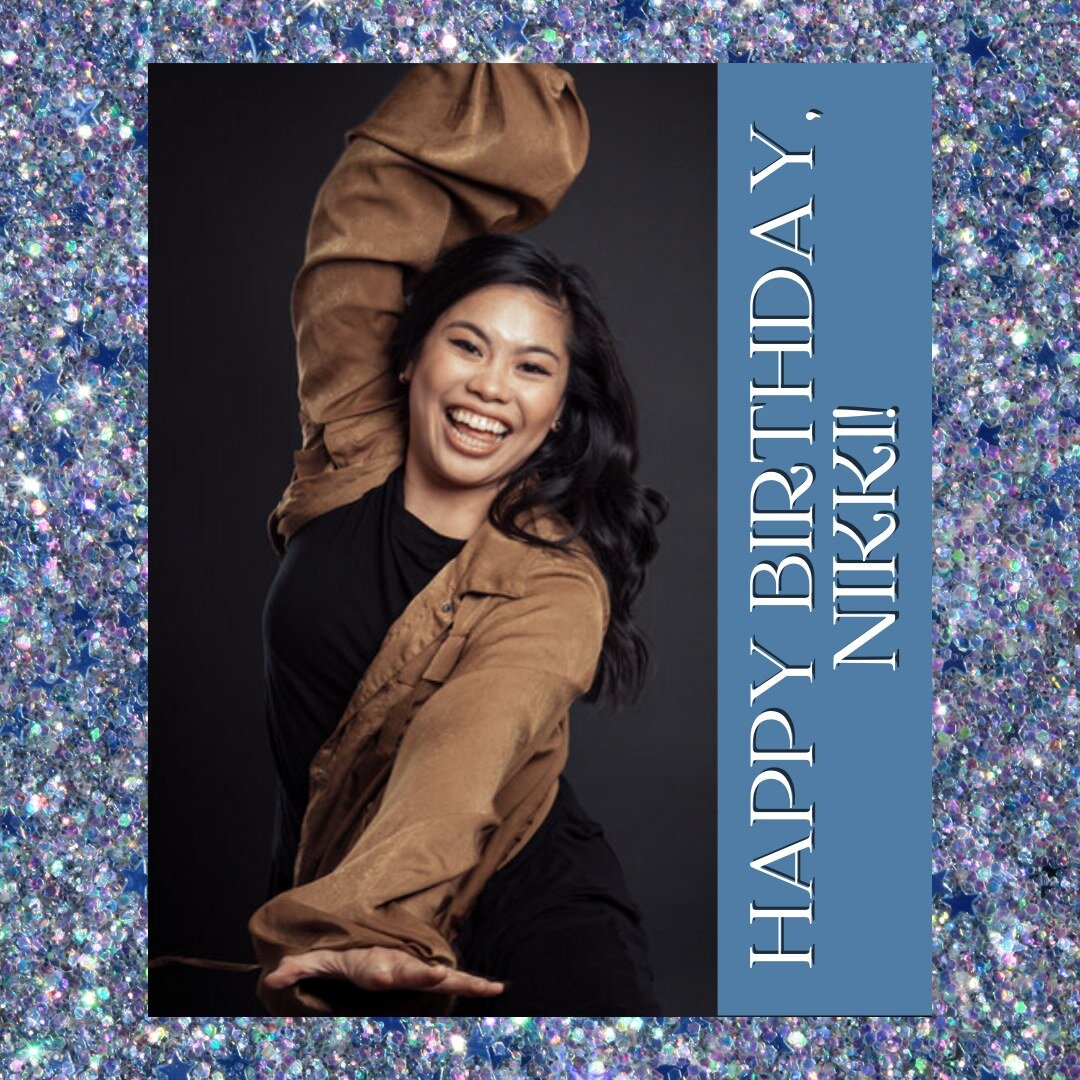 Help us wish a glitzy Happy Birthday to our company member, @nikstagram04! ♉🌱✨
[ID 1: Action shot of Nikki Me&ntilde;ez, a Filipinx femme with honey-brown skin and curled, medium length, black hair, against a close-up photo of blue glitter as brigh