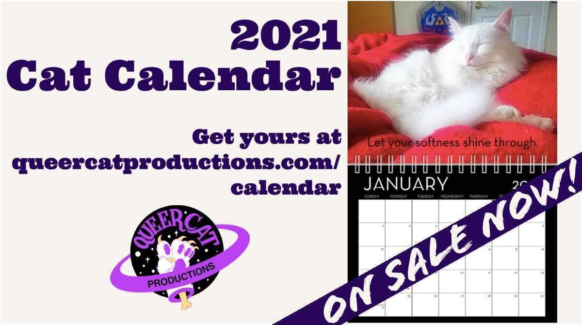 Image: Mx. January, a big FLOOF white cat lounges on a red blanket, eyes closed, above the January page of our calendar, with the affirmation: Let Your Softness Shine Through.